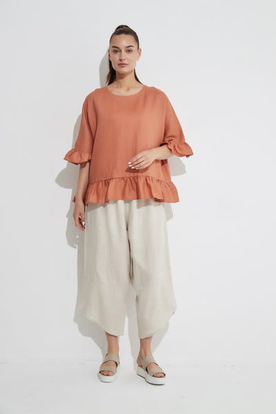 Frill Hem Top- Terracotta