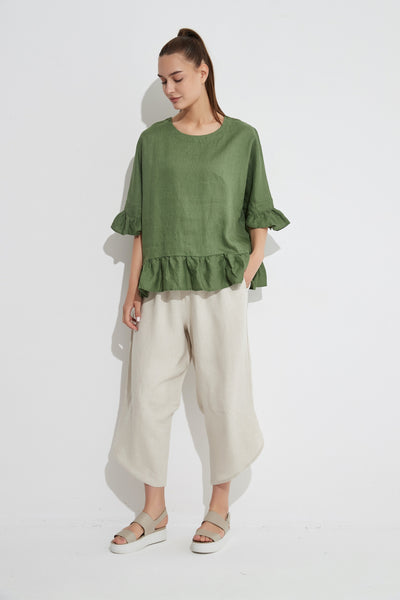Frill Hem Top- Forest Green