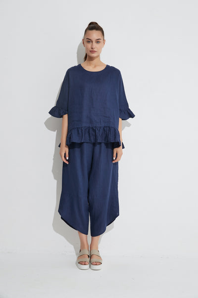 Frill Hem Top- Deep Navy