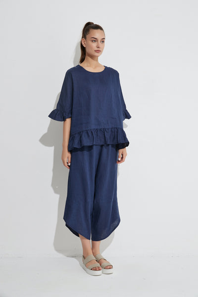 Frill Hem Top- Deep Navy