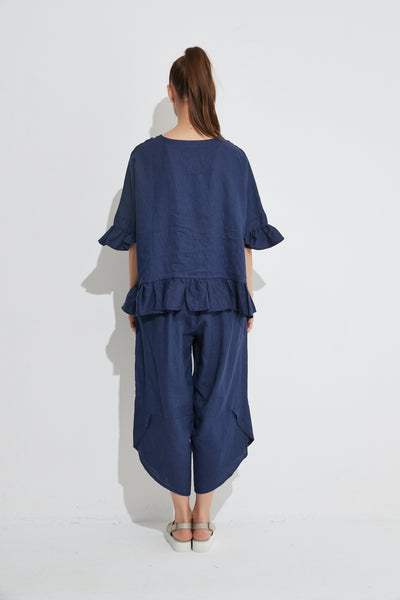 Frill Hem Top- Deep Navy