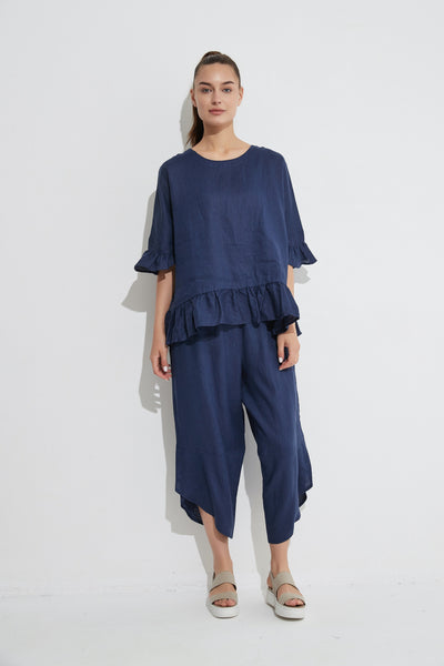 Frill Hem Top- Deep Navy