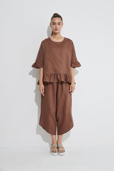 Frill Hem Tee- Mocha