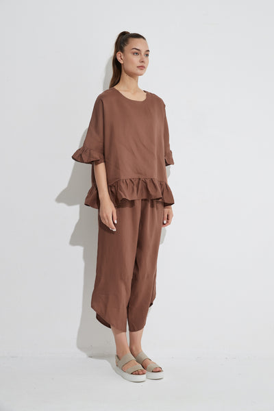 Frill Hem Tee- Mocha