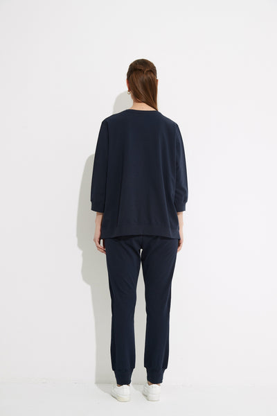 Terry Print Transeasonal Top- Midnight Blue