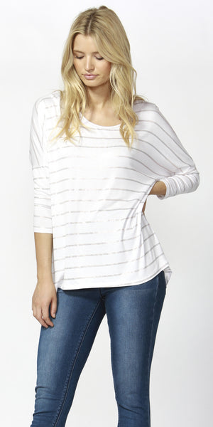 Milan 3/4 Sleeve Top- White/Rose Gold