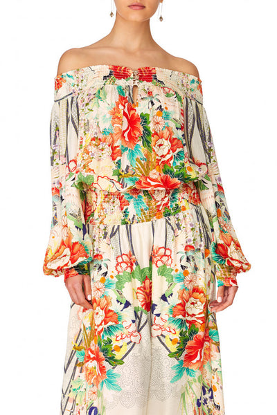 Off The Shoulder Shirred Dress- Ms Maiko