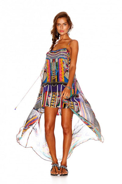 Mini Dress W/ Long Overlay- Woven Wonderland