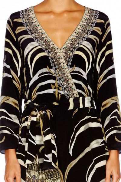 Long Sleeve Cross Front Playsuit- Zebra Crossing