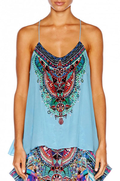 Tback Shoestring Strap Top- Light Blue