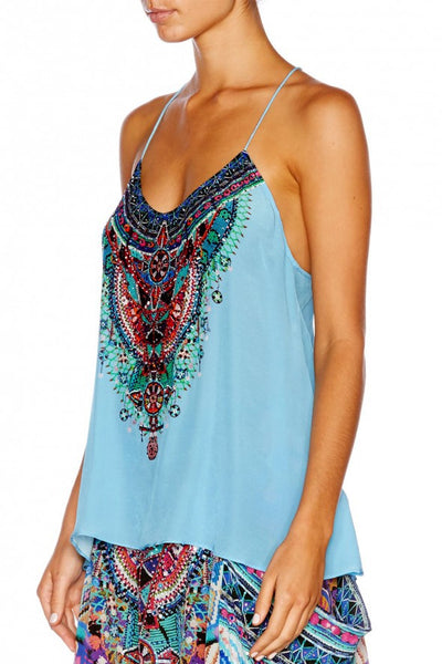 Tback Shoestring Strap Top- Light Blue