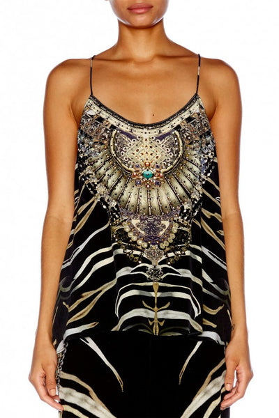 T Back Shoestring Strap Top- Zebra Crossing