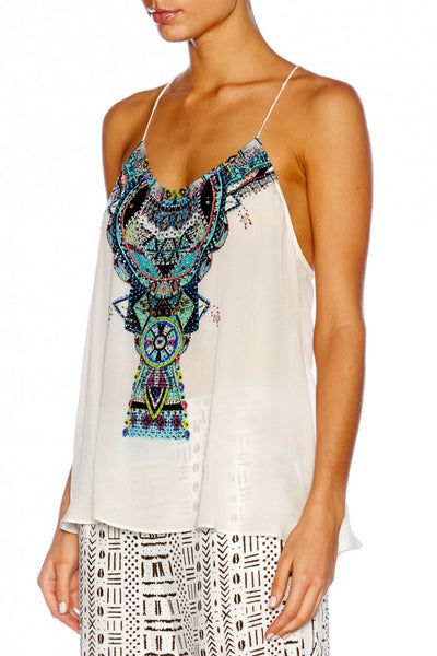 Tback Shoestring Strap Top- White