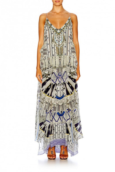 Multi Layer V Neck Long Dress- Singing Wells