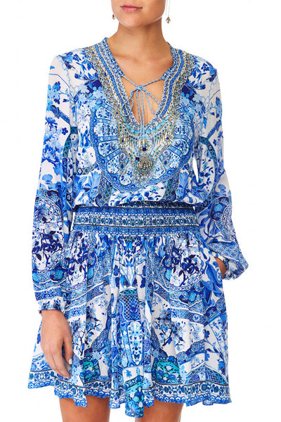 Shirred Relaxed Short Dress- Eternity's Empire