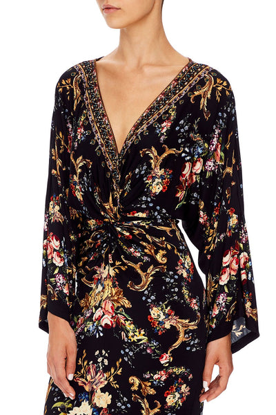 Long Split Front Twist Dress- Friend In Flora