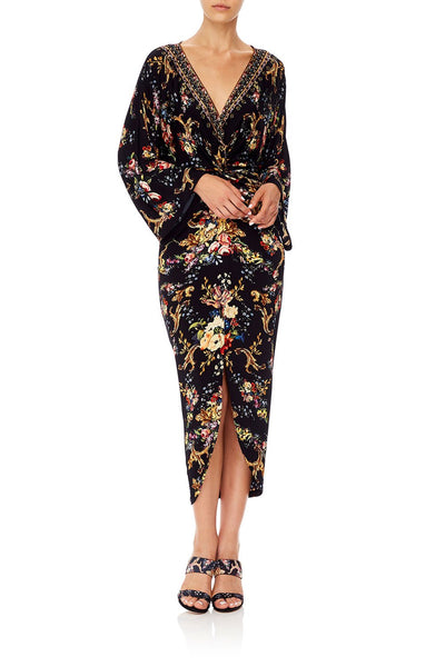 Long Split Front Twist Dress- Friend In Flora