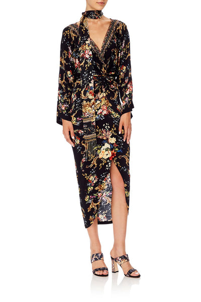 Long Split Front Twist Dress- Friend In Flora