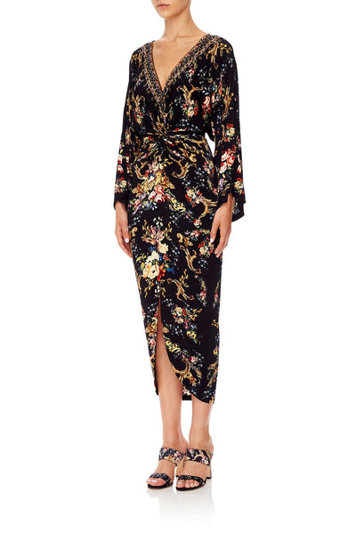 Long Split Front Twist Dress- Friend In Flora
