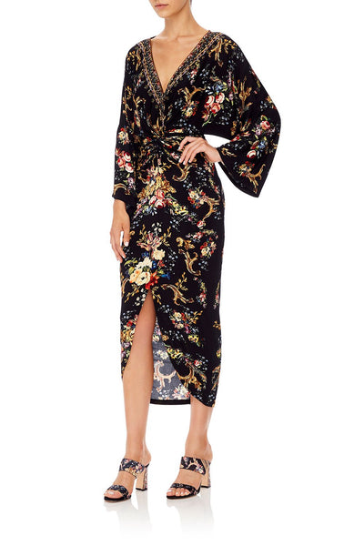 Long Split Front Twist Dress- Friend In Flora