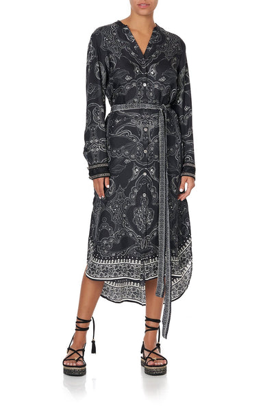 Mid Length Shirt Dress- Midnight Pearl