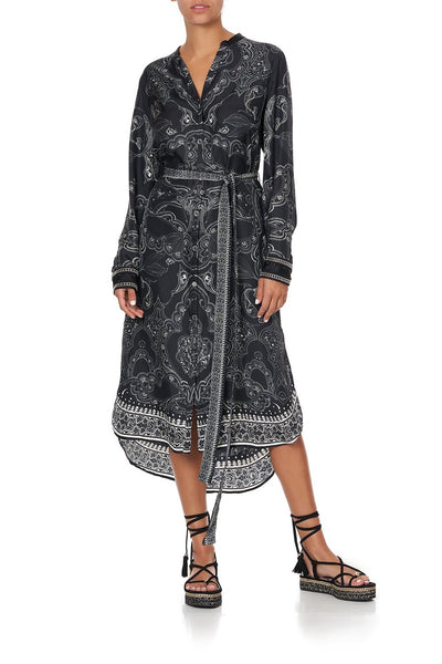 Mid Length Shirt Dress- Midnight Pearl