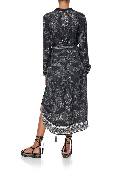 Mid Length Shirt Dress- Midnight Pearl