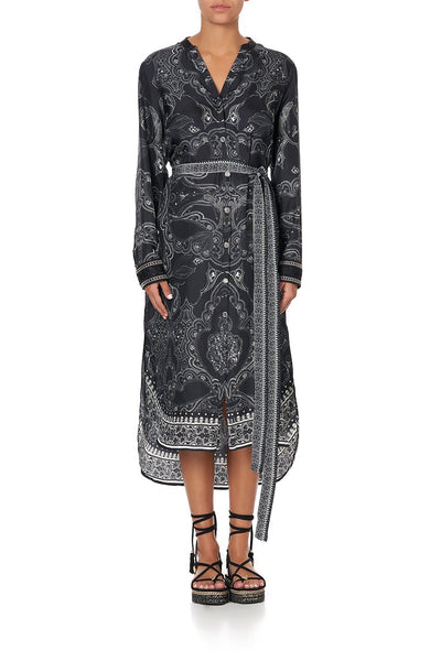 Mid Length Shirt Dress- Midnight Pearl