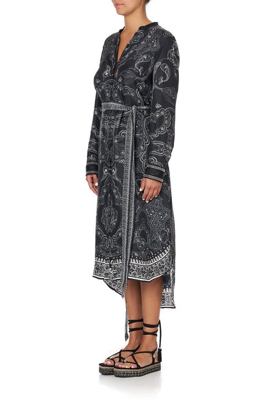 Mid Length Shirt Dress- Midnight Pearl