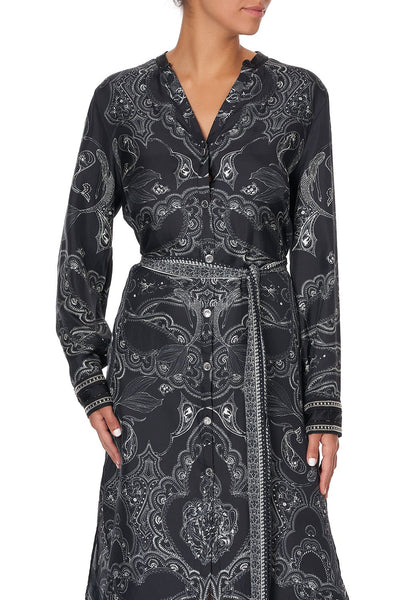 Mid Length Shirt Dress- Midnight Pearl