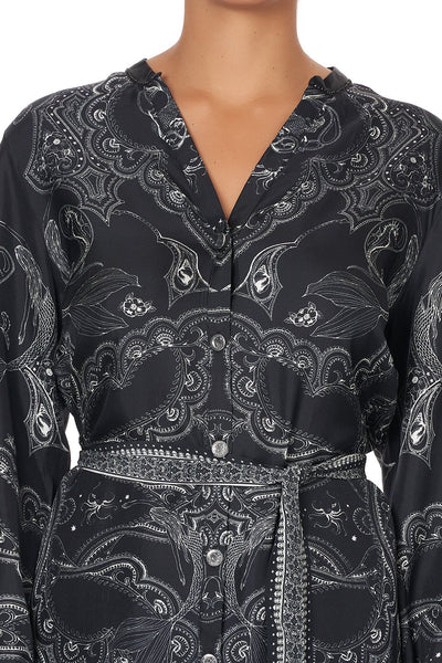 Mid Length Shirt Dress- Midnight Pearl