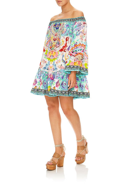 Off Shoulder Frill Hem Dress- Dragon Divinity