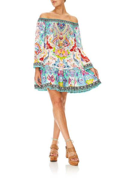 Off Shoulder Frill Hem Dress- Dragon Divinity