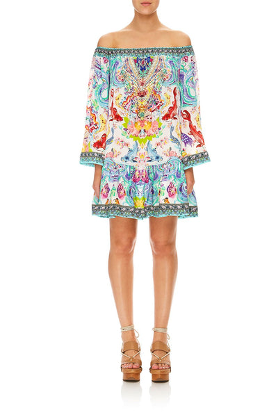 Off Shoulder Frill Hem Dress- Dragon Divinity