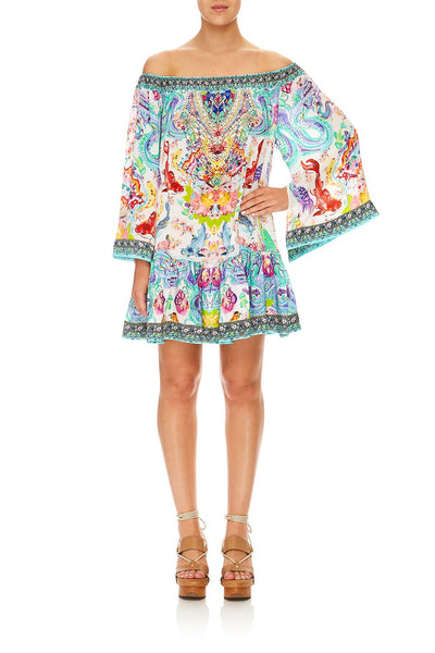 Off Shoulder Frill Hem Dress- Dragon Divinity