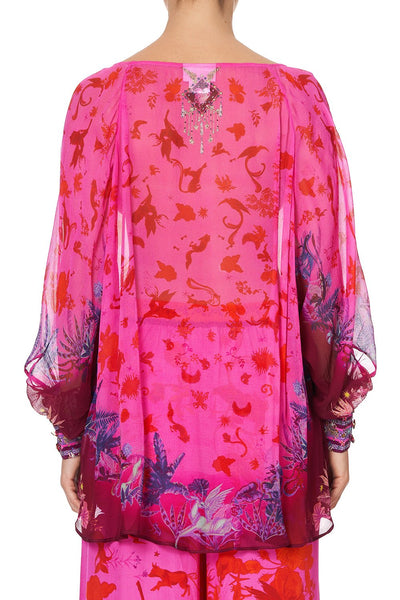 Raglan Sleeve Button Up Top- Tropic Of Neon