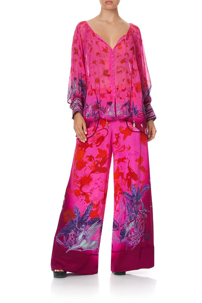 Raglan Sleeve Button Up Top- Tropic Of Neon