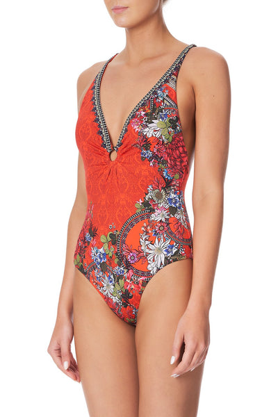 Ring Detail Plunge Onepiece- Wondering Waratah
