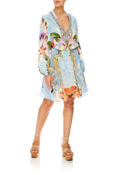 Shirred Relaxed Short Dress- The Still Abyss