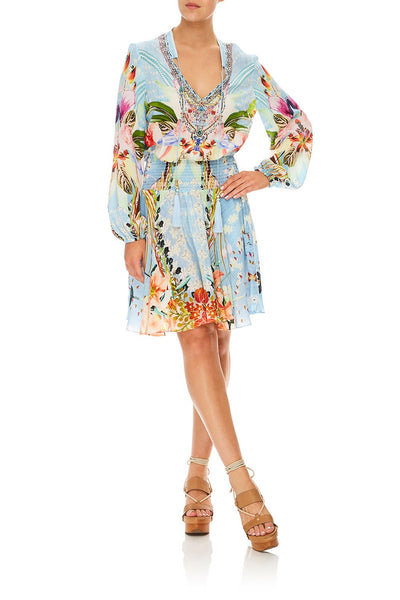 Shirred Relaxed Short Dress- The Still Abyss