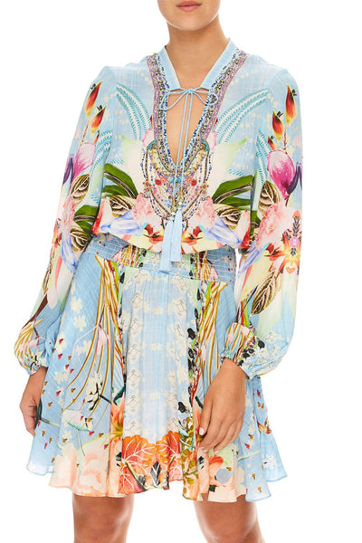 Shirred Relaxed Short Dress- The Still Abyss