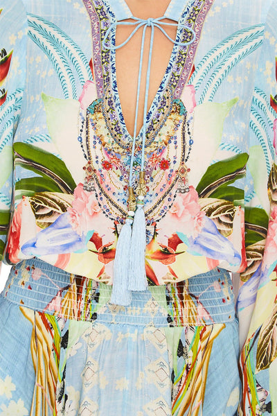 Shirred Relaxed Short Dress- The Still Abyss