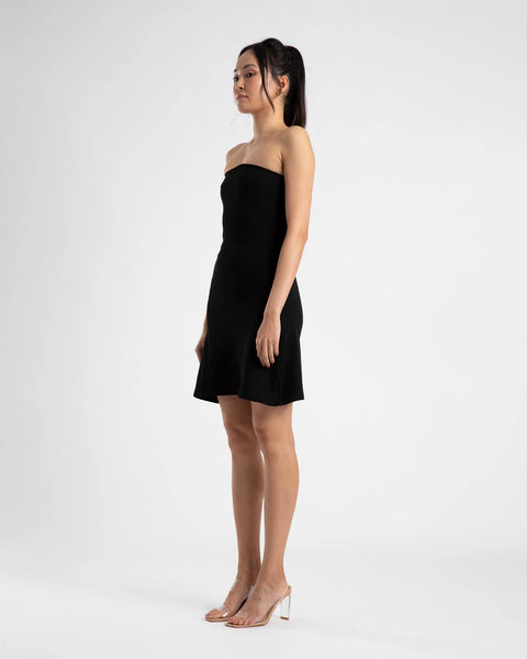 STRAPLESS MINI A LINE DRESS - BLACK