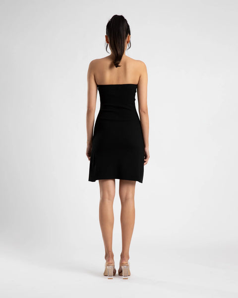 STRAPLESS MINI A LINE DRESS - BLACK