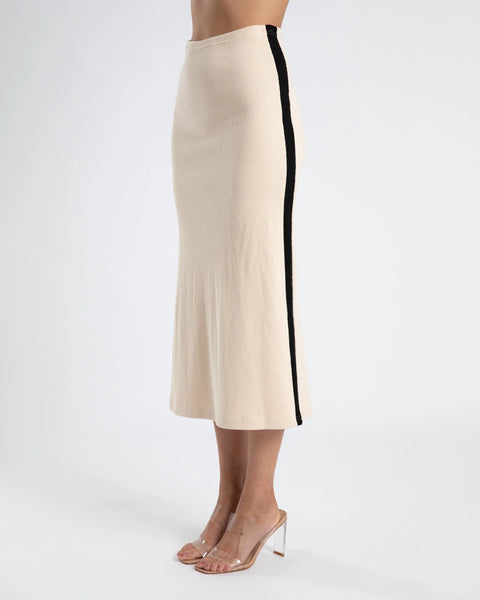 MIDI A LINE SKIRT - CREAM/BLACK STRIPE