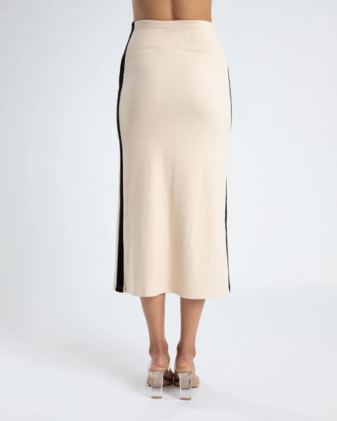 MIDI A LINE SKIRT - CREAM/BLACK STRIPE