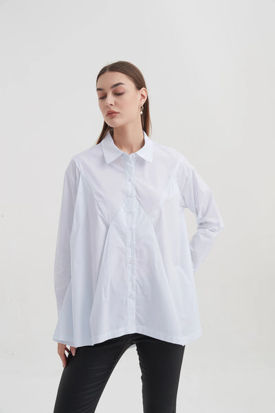 High Low Tuck Shirt- White