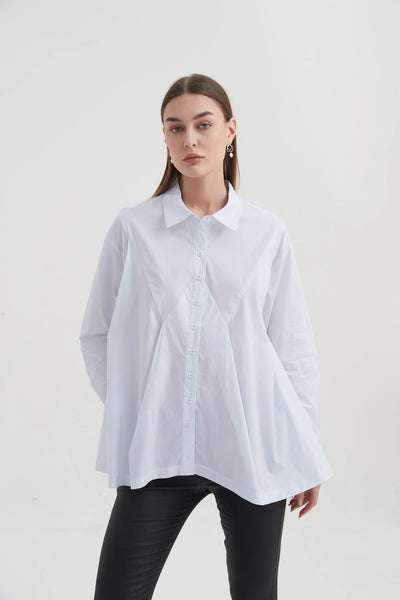 High Low Tuck Shirt- White