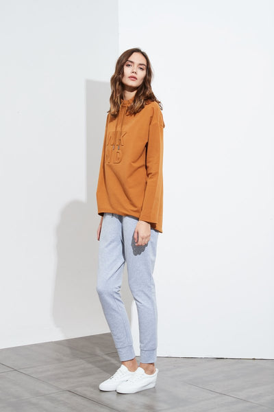 Embossed Hooded Sweat- Cumin