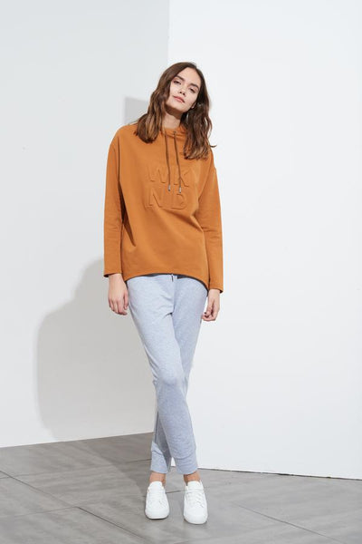 Embossed Hooded Sweat- Cumin